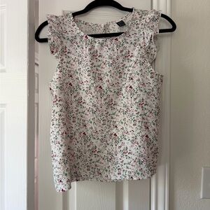 SHEIN White Floral Ruffle Cap Sleeve Cami - Pink & Green